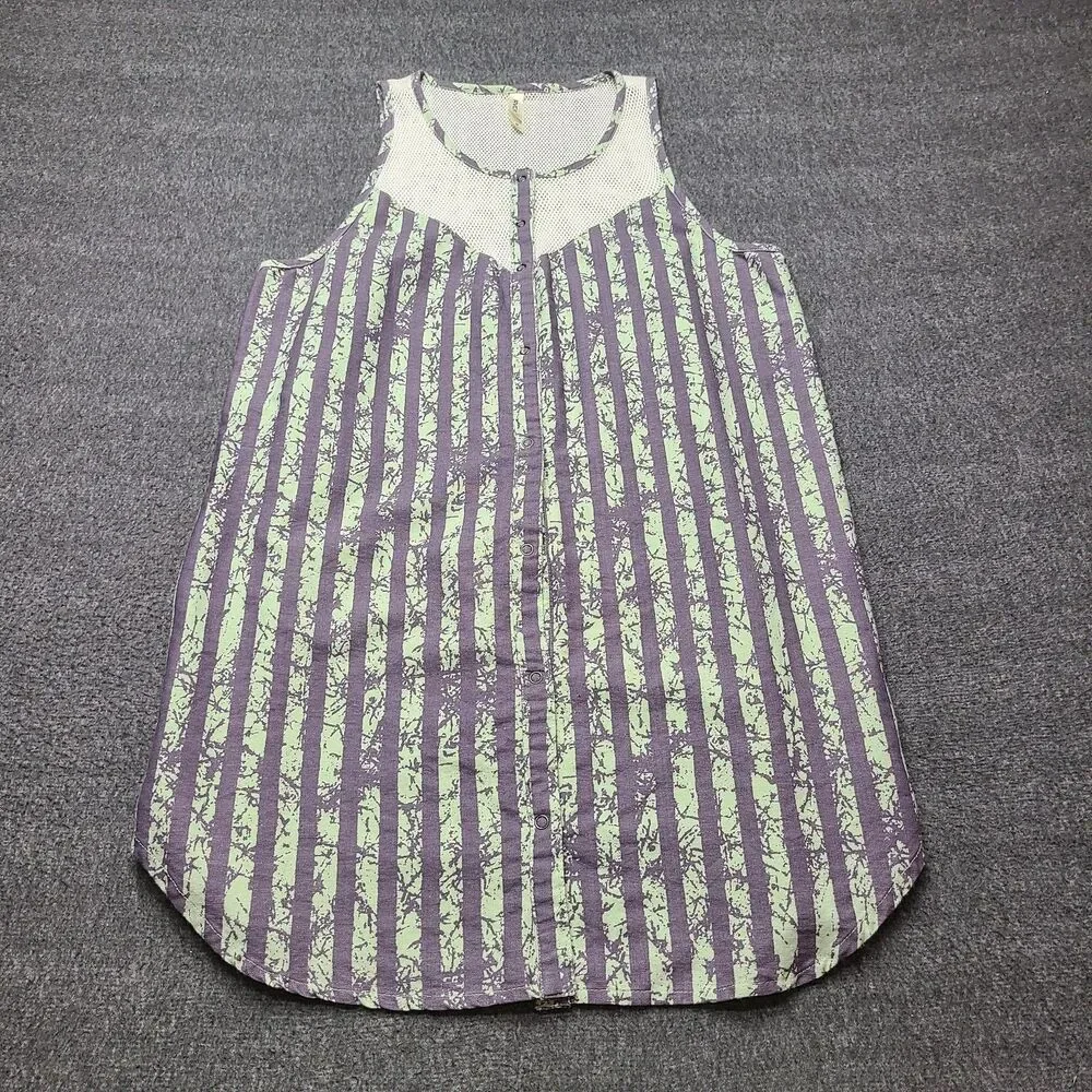 RVCA Dress Womens Medium Purple Green Striped‎ Mesh Tank Button Down Boho India